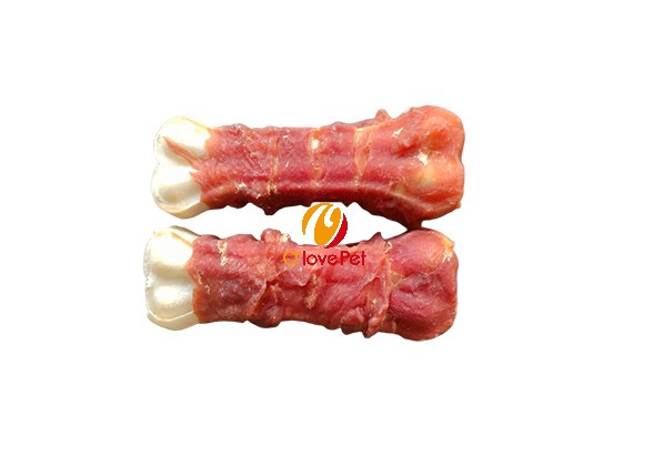 Duck wrap rawhide pressed bone