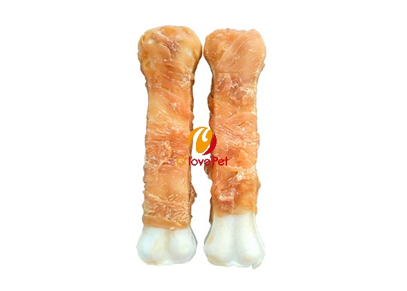 Chicken wrap rawhide pressed bone